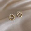 Double Circle Gold Color Metal crystal Stud Earrings