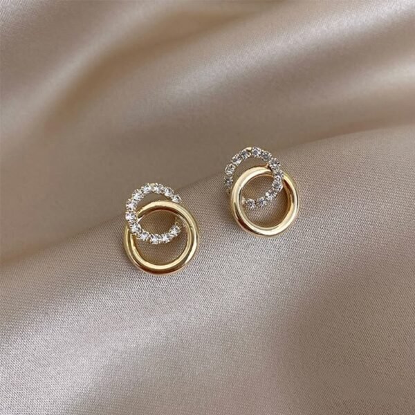 Double Circle Gold Color Metal crystal Stud Earrings