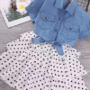 Black & White dotted frock and blue jacket