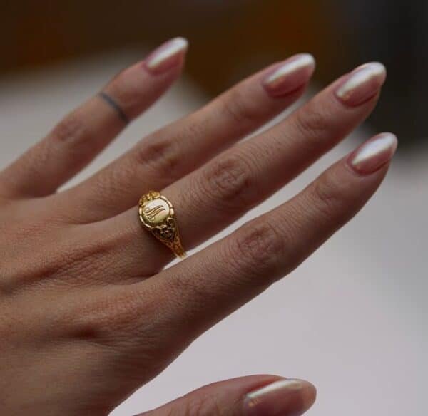 The hand Engraved Script Letter Ring