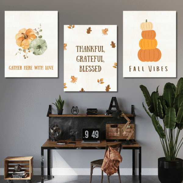 Thankful, Grateful, and Blessed Printable Wall Art, Digital Downloads