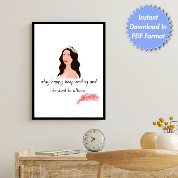 Stay Happy Printable Wall Art for Girls, Digital Downloads
