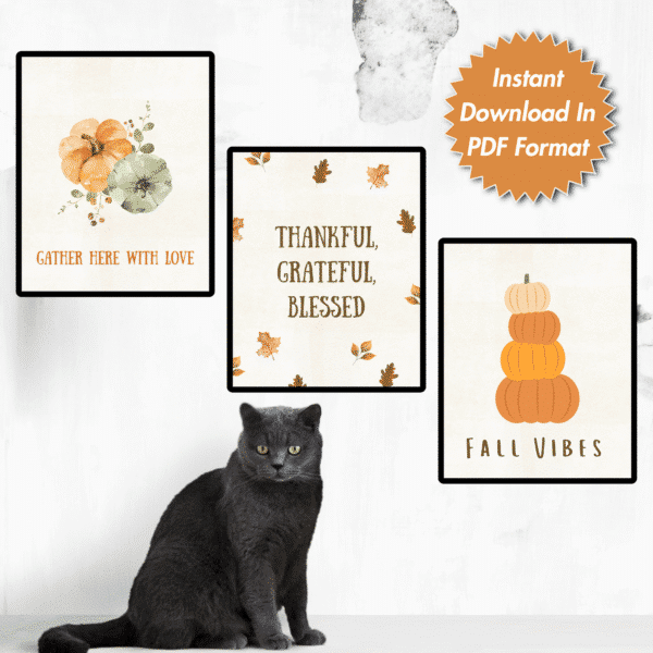 Thankful, Grateful, and Blessed Printable Wall Art, Digital Downloads