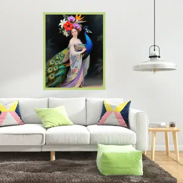 Lady with Peacock Printable Wall Art for Home, Office, Digital Downloads