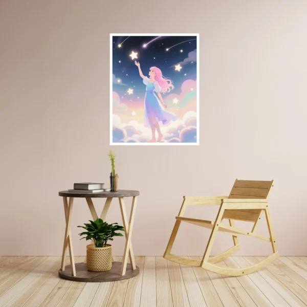 Girl With Star Printable Wall Art for Home, Office, Digital Downloads