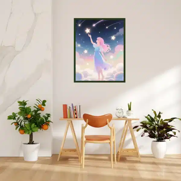 Girl With Star Printable Wall Art for Home, Office, Digital Downloads