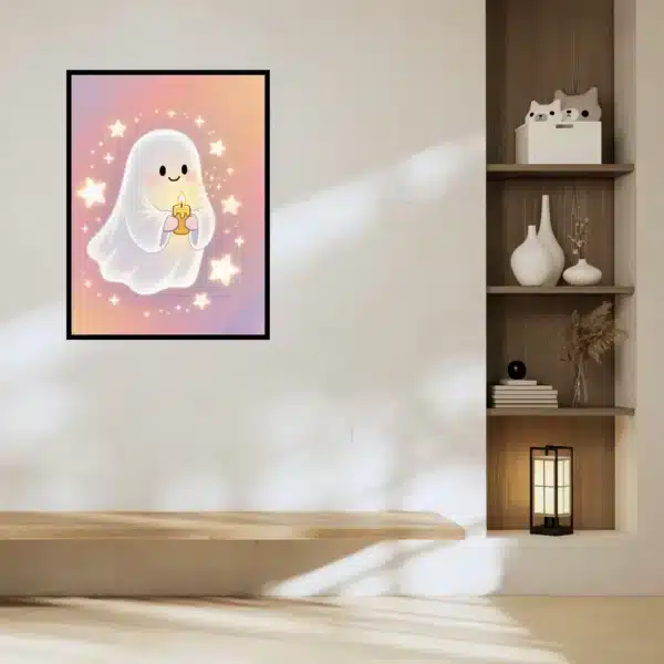 Kawaii Cute Ghost Wall Art Poster for Halloween Festival, Digital Downloads
