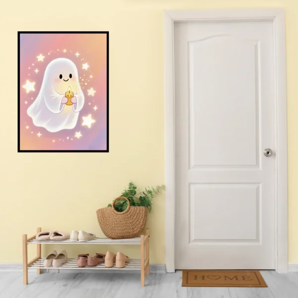 Kawaii Cute Ghost Wall Art Poster for Halloween Festival, Digital Downloads