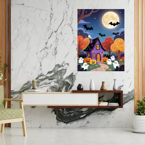 Creepy Halloween Scene Printable Wall Art for Halloween Festival, Digital Downloads