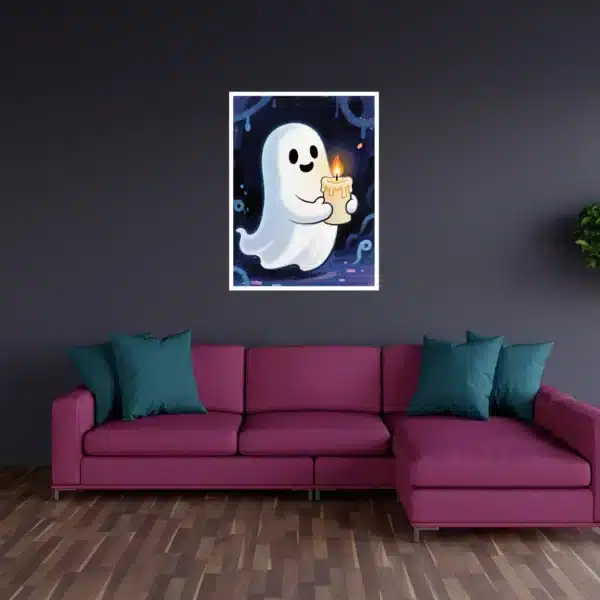 Cute Ghost on Halloween Night Wall Art Poster for Halloween Festival, Digital Downloads