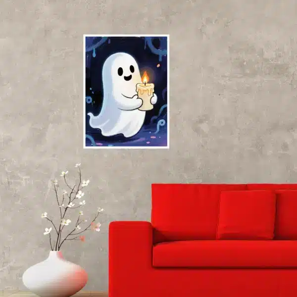 Cute Ghost on Halloween Night Wall Art Poster for Halloween Festival, Digital Downloads