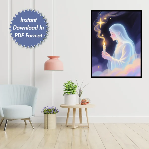 Lady With Candle Wall Art Poster for Home and Office | Digital Downloads