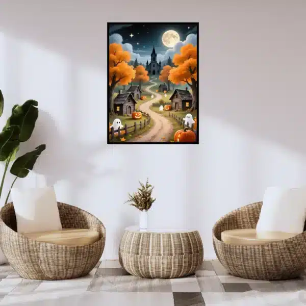 Halloween Forest with Glowing Pumpkins Wall Art Poster | Digital Downloads