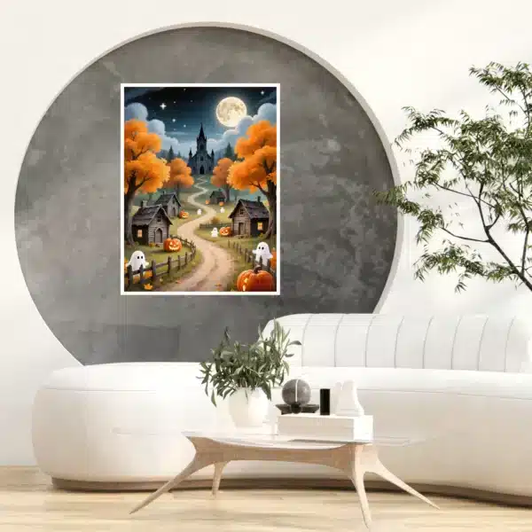 Halloween Forest with Glowing Pumpkins Wall Art Poster | Digital Downloads