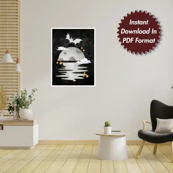 Moon on Halloween Night Wall Art Poster for Halloween Festival | Digital Downloads