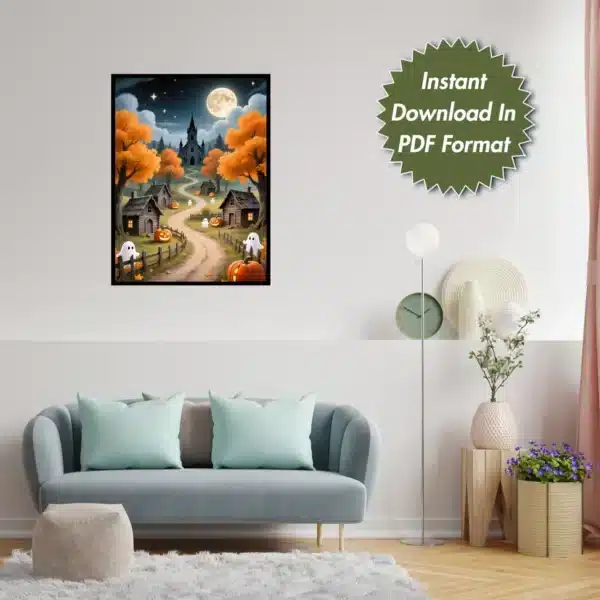 Halloween Forest with Glowing Pumpkins Wall Art Poster | Digital Downloads