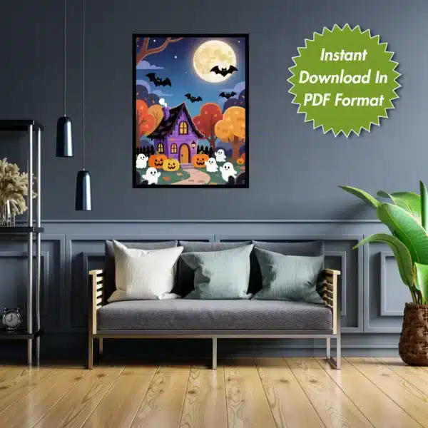 Creepy Halloween Scene Printable Wall Art for Halloween Festival, Digital Downloads