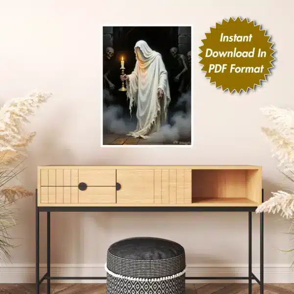 Ghost on Halloween Night Printable Wall Art for Halloween Festival, Digital Downloads