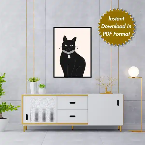 Black Cat Printable Wall Art for Halloween Festival, Digital Downloads