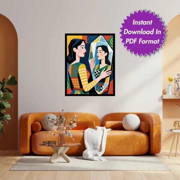 Lady in Front of Mirror Printable Wall Art for Home, Digital Downloads