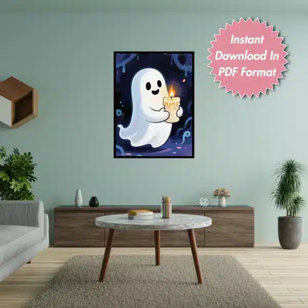 Cute Ghost on Halloween Night Wall Art Poster for Halloween Festival, Digital Downloads