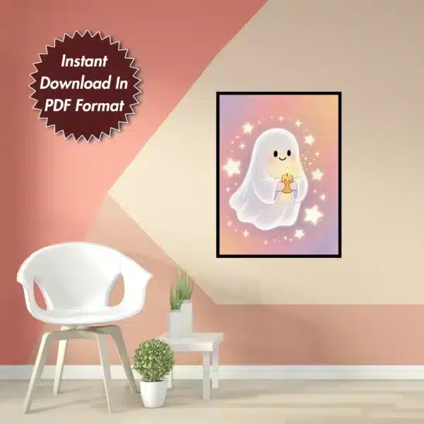 Kawaii Cute Ghost Wall Art Poster for Halloween Festival, Digital Downloads