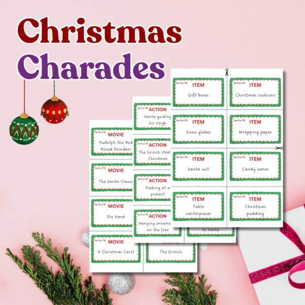 Christmas Charades Printable Cards Game for Christmas Festival | Digital Downloads | Printable PDF Download
