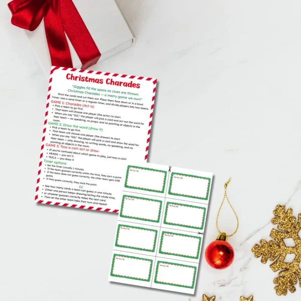 Christmas Charades Printable Cards Game for Christmas Festival | Digital Downloads | Printable PDF Download