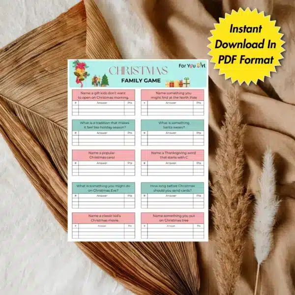 Family Game in Printable PDF Format for Christmas Festival | Digital Downloads | Printable PDF Download