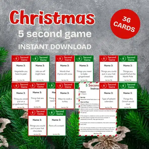 Five-Second Printable Cards Game for Christmas Festival | Digital Download | Printable PDF Download